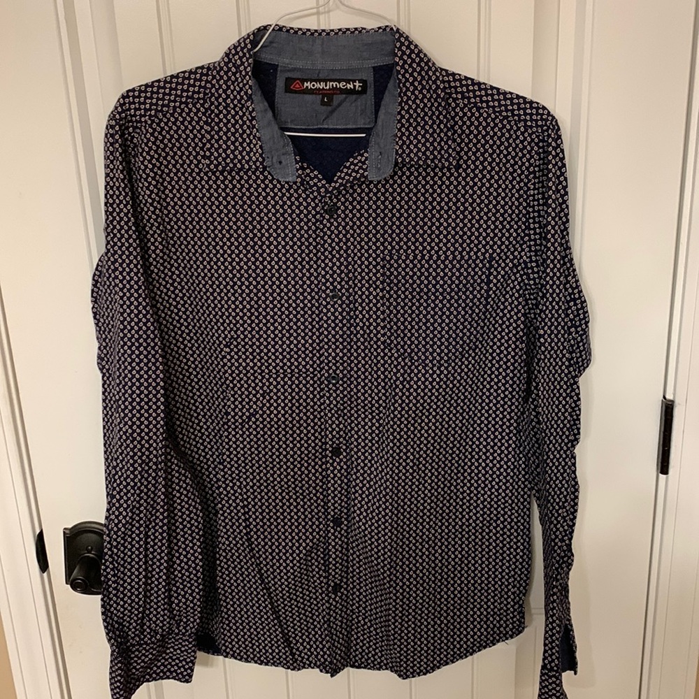 Dark Blue and Red Dress Button Down Shirt